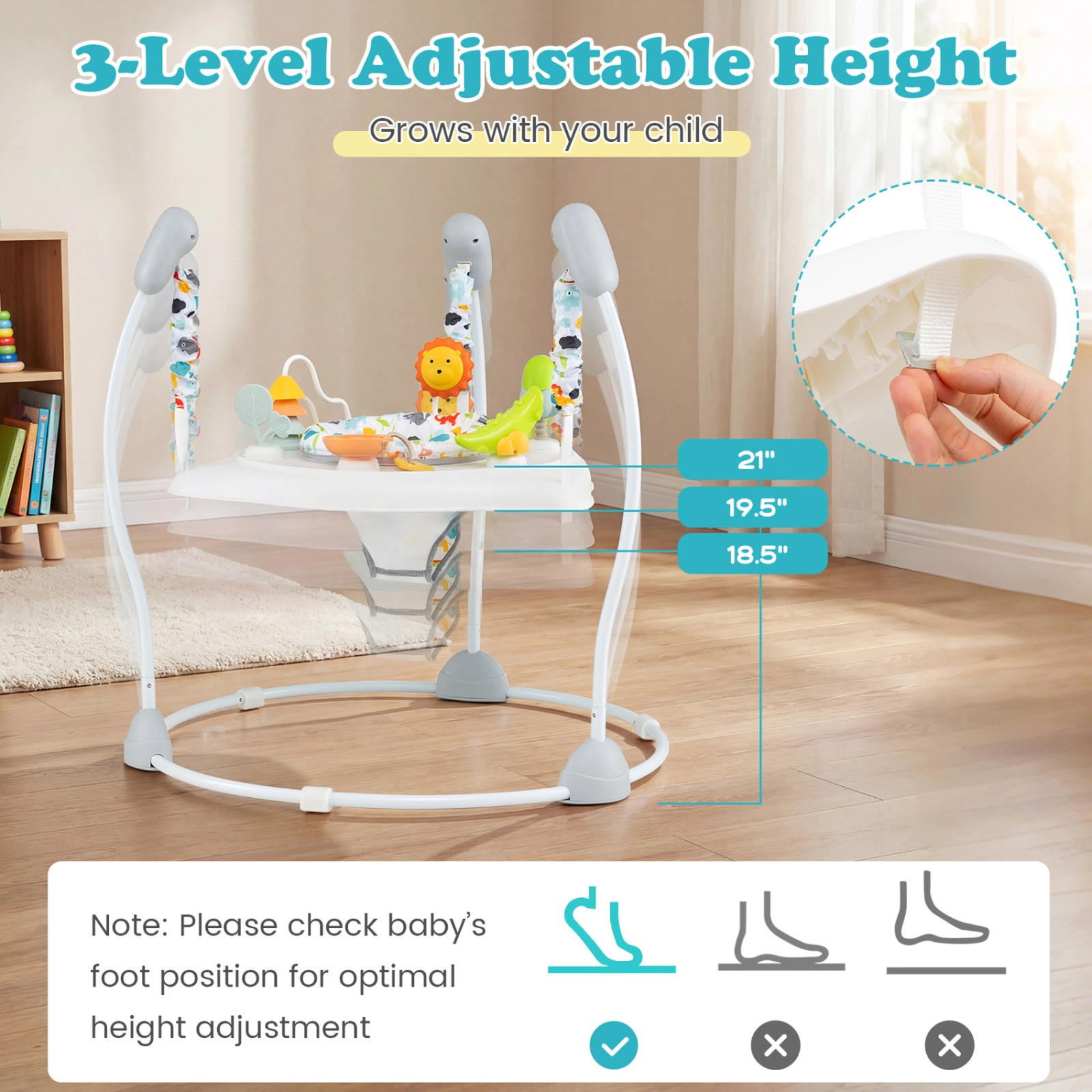 SUGIFT Baby Jump and Play Activity Center Rotatable Seat 4 Play Stations 26.5-lb Capacity Ages 7-15 Months Blue/White
