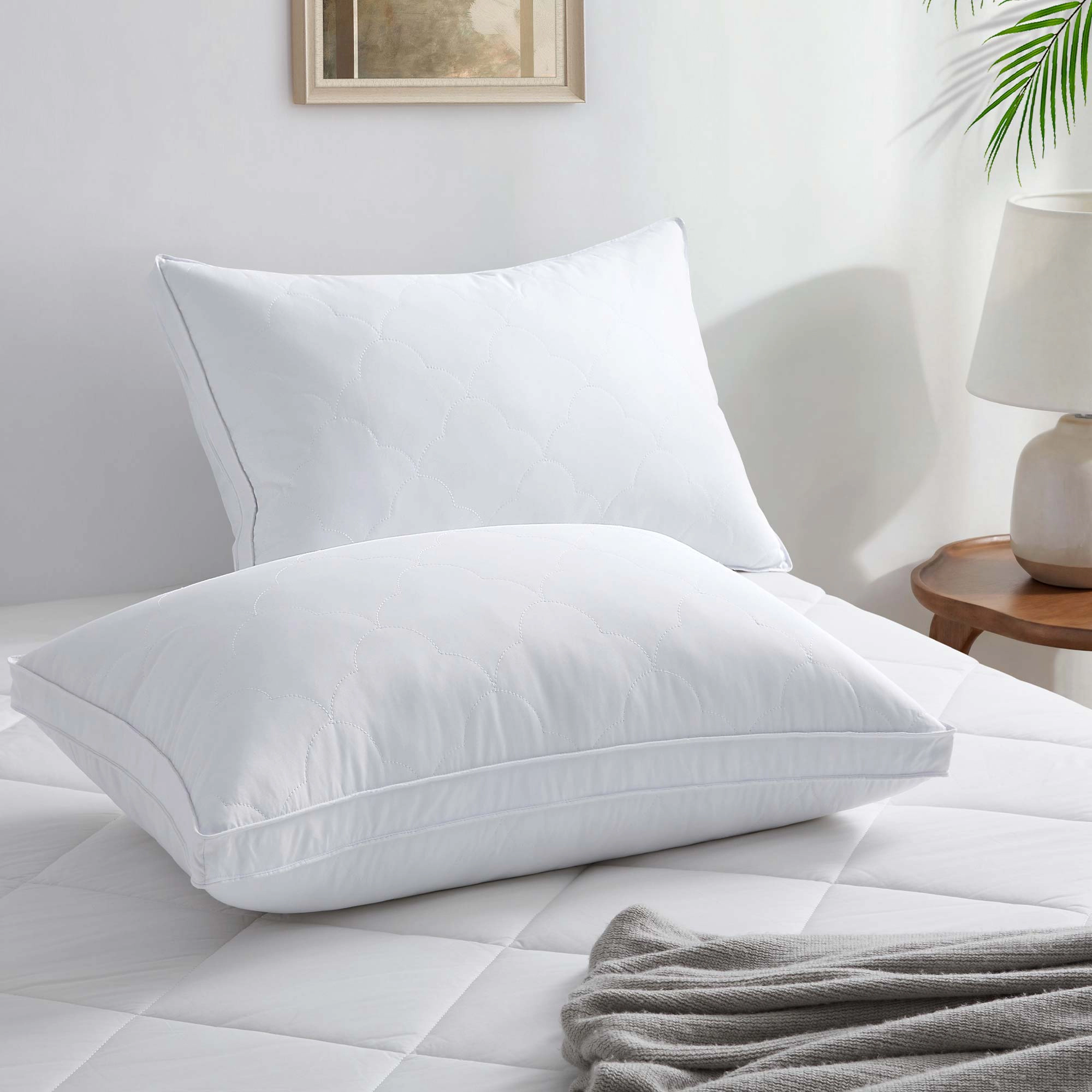 PEACENEST Cloud Quilted High Loft Goose Feather Pillow Set