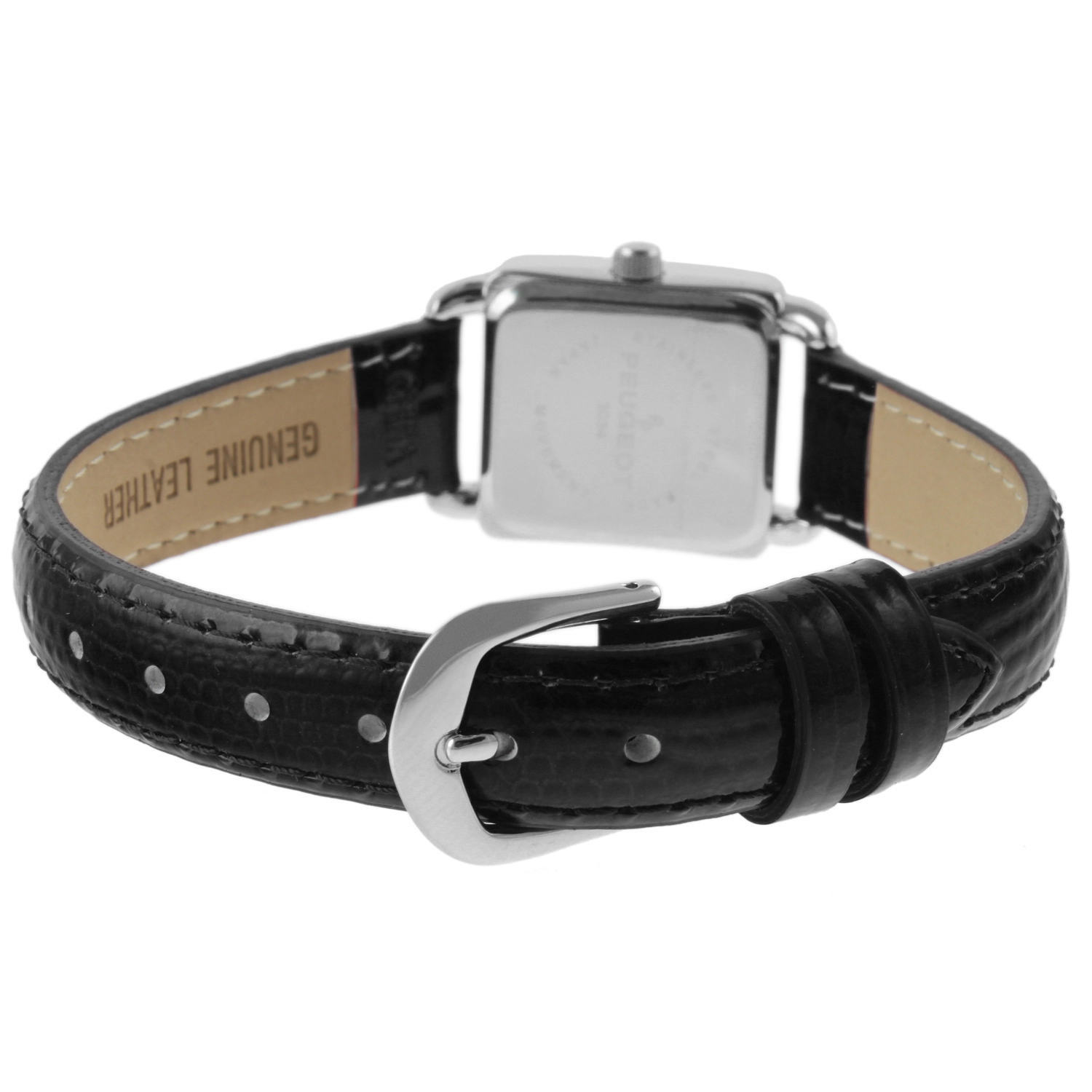 Peugeot Women's 20mm Square Watch with Glossy Leather Strap