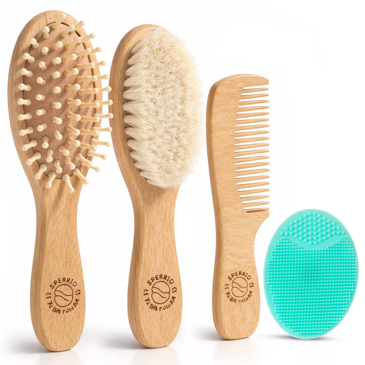 Sperric Baby Hair Brush & Comb Set, Wooden w/ Soft Goat Bristle, Cradle Cap for Newborns, Boys Girls