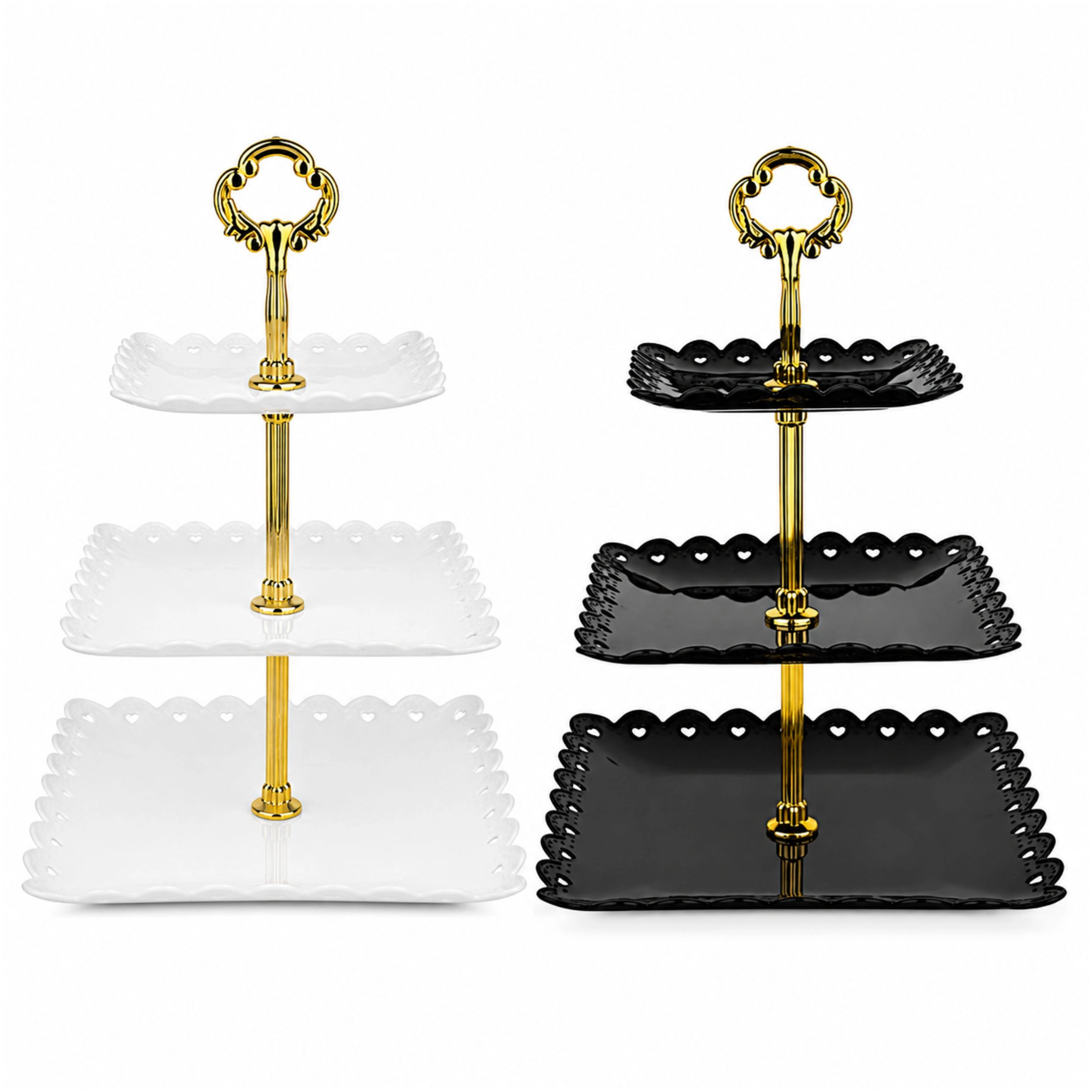 Home Collection 13-Inch 3-Tier Heart Rim Cupcake Stand