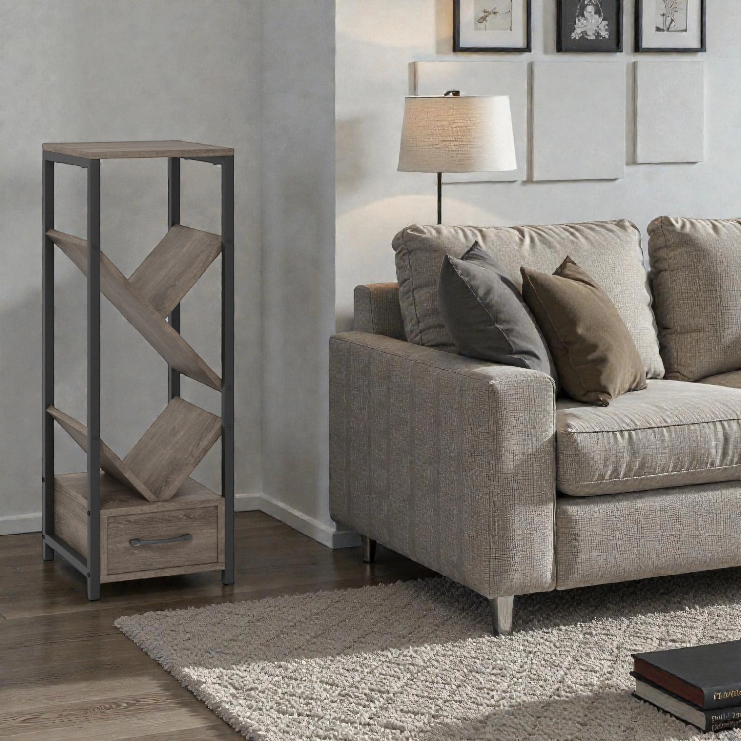 Hivvago 4-Tier Freestanding Bookcase with Tree Design and Storage Drawer