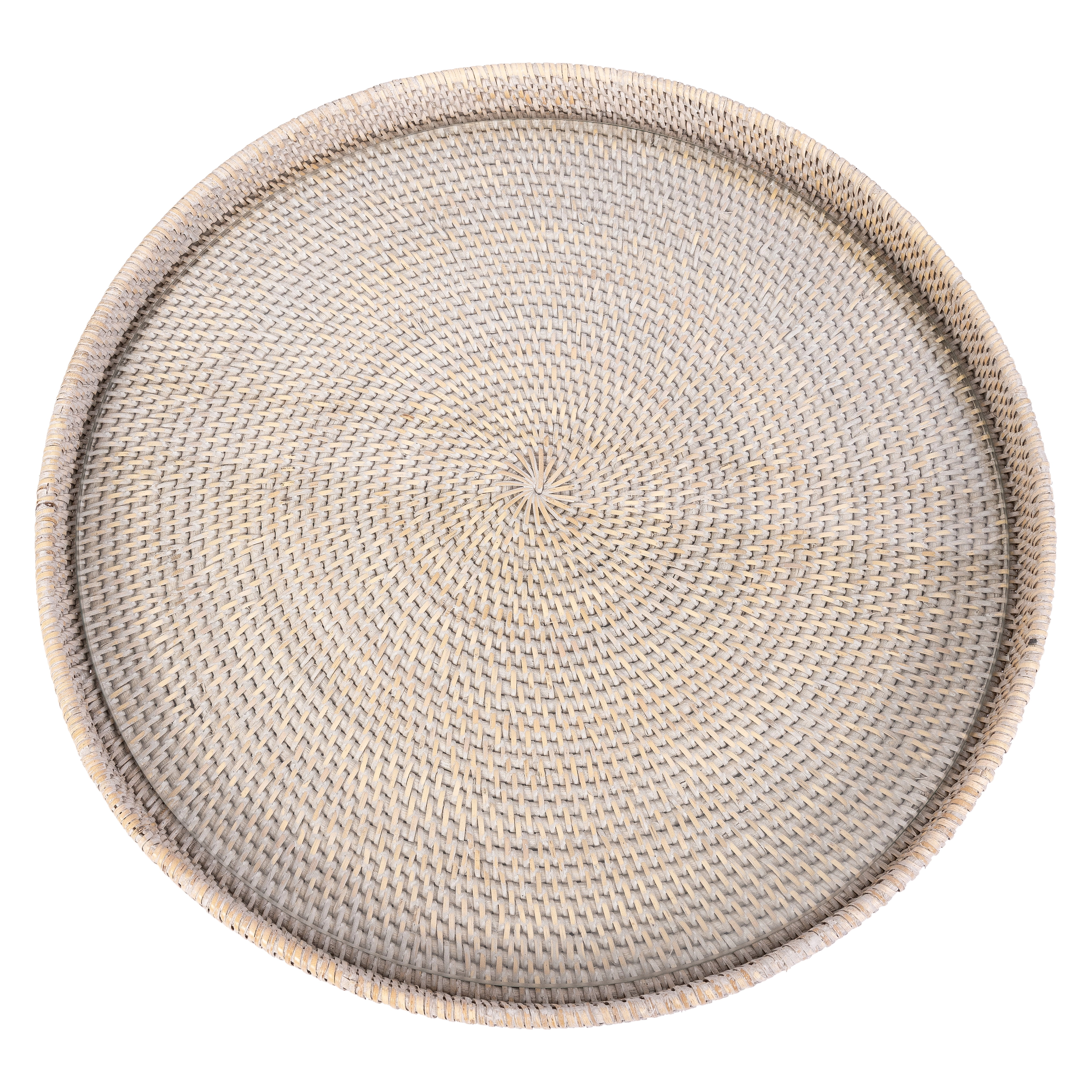 Saboga Home™ Round Serving / Ottoman Tray with Glass Insert