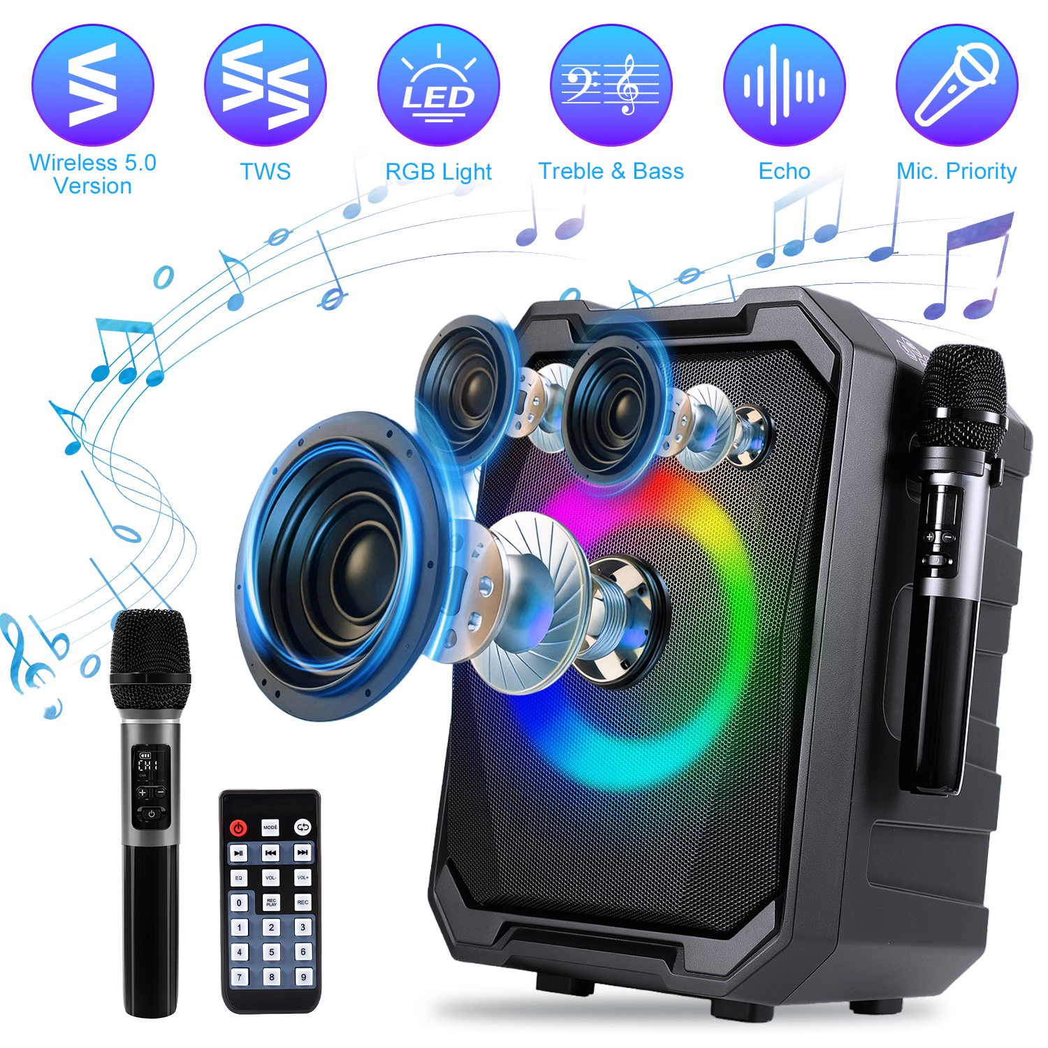 GBruno Wireless Karaoke Party Speaker With 2 Wireless Mics