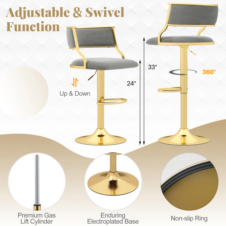 Hivvago Set of 2 Swivel Dutch Velvet Bar Stools with Adjustable Height for Kitchen Island