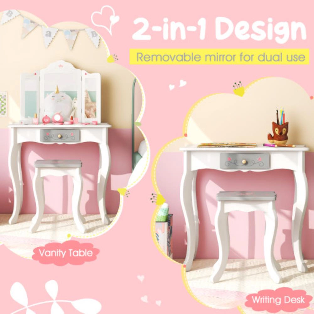 Hivvago Kids Vanity Set With Tri-Folding Mirror