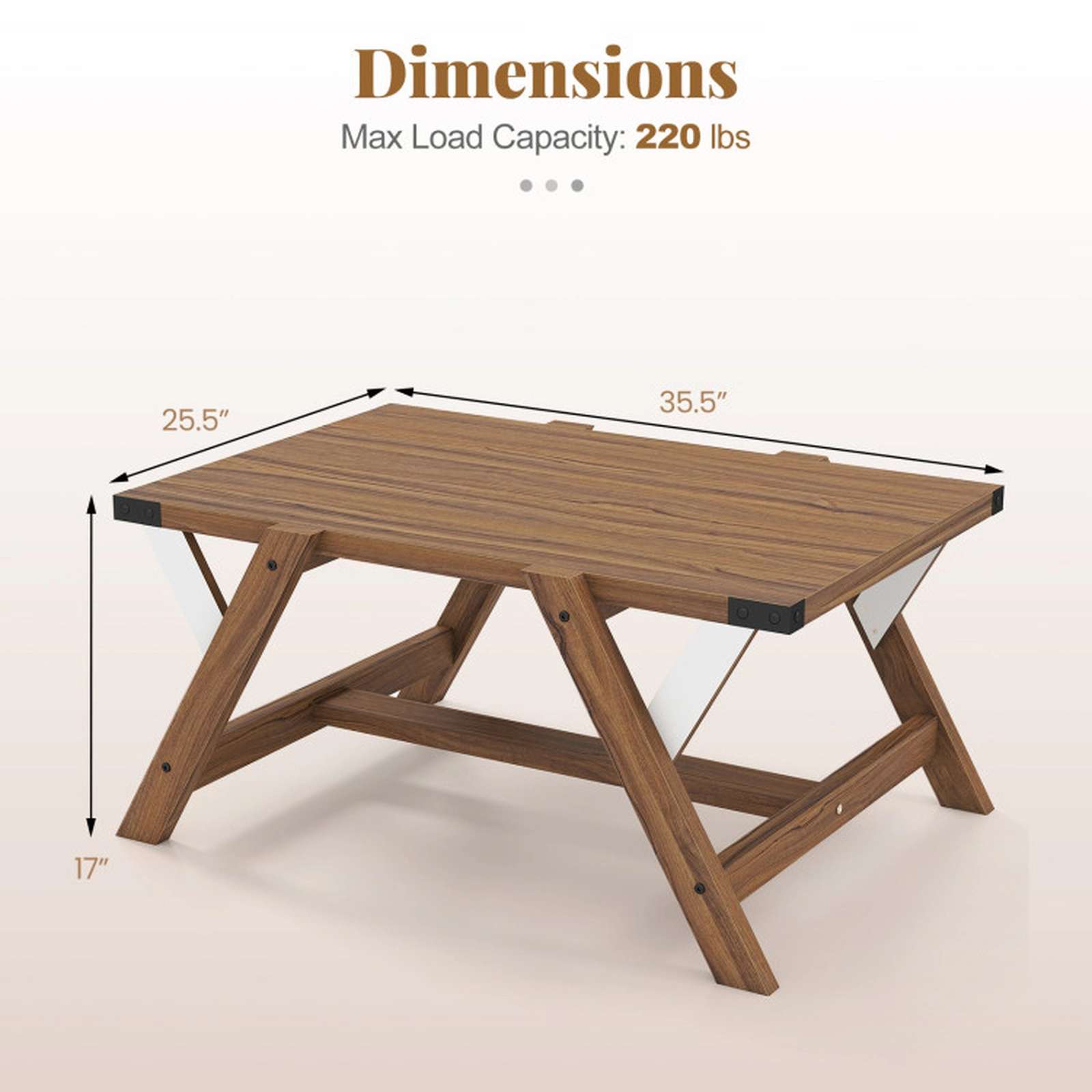 SUGIFT Farmhouse Engineered Wood Center Coffee Table 220-lb Capacity Walnut