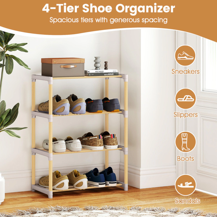 Hivvago 4-Tier Solid Wood Shoe Rack with Slatted Open Shelves