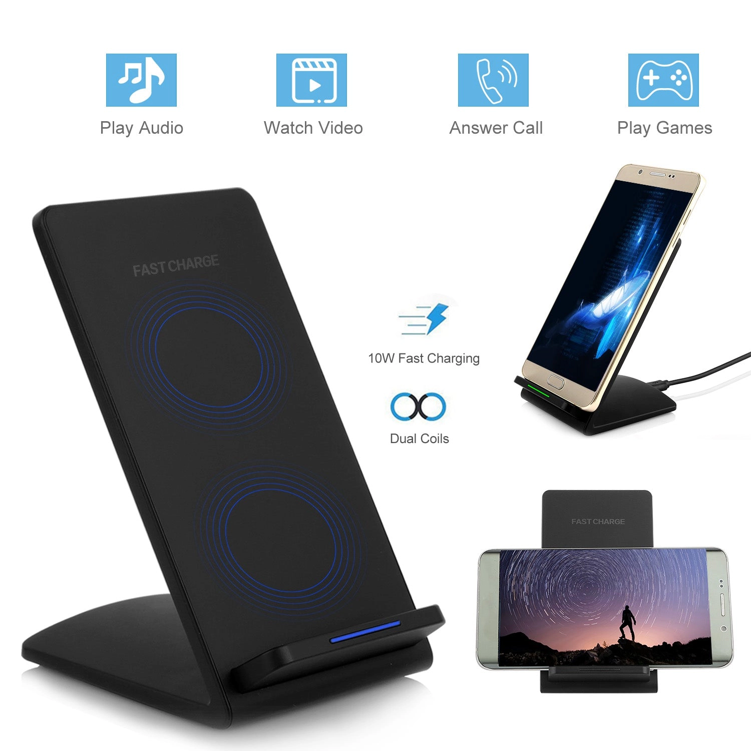 GBruno Dual-Coil 10W Qi Wireless Charging Stand