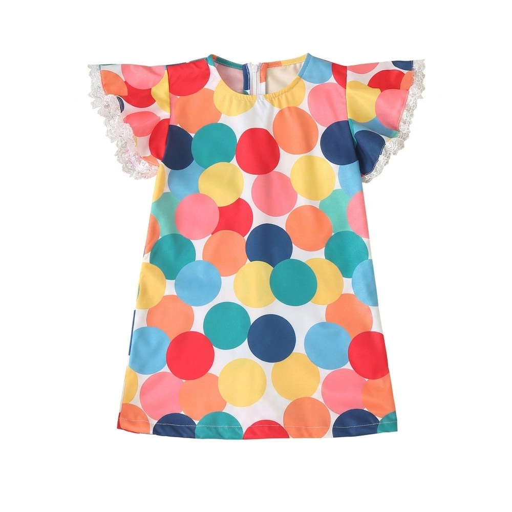 19076 Baby Girls Pink Polka Dot Dress with Flutter Butterfly Short Sleeves