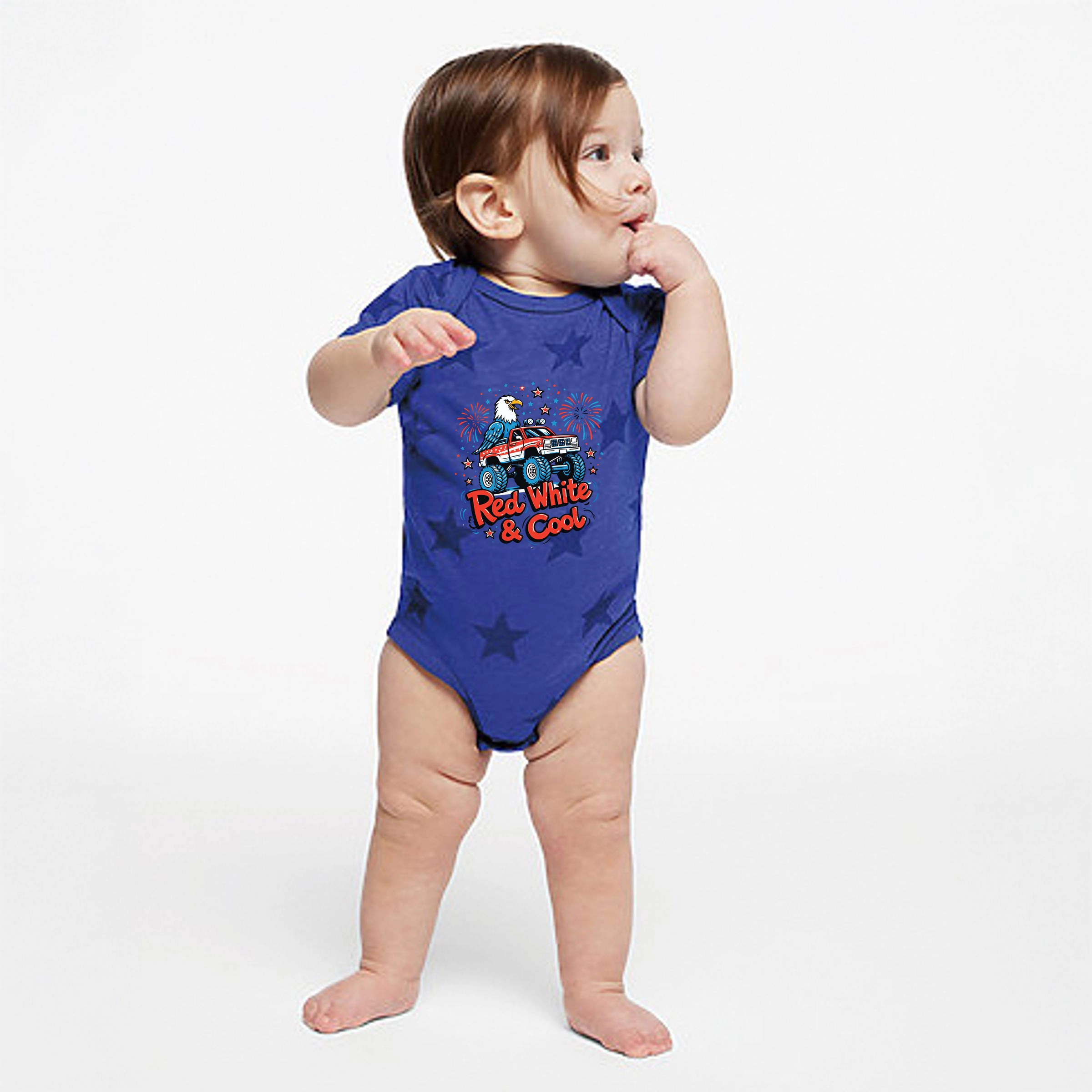 The Juniper Shop - Red, White & Cool Truck Eagle Baby Short Sleeve Star Bodysuit
