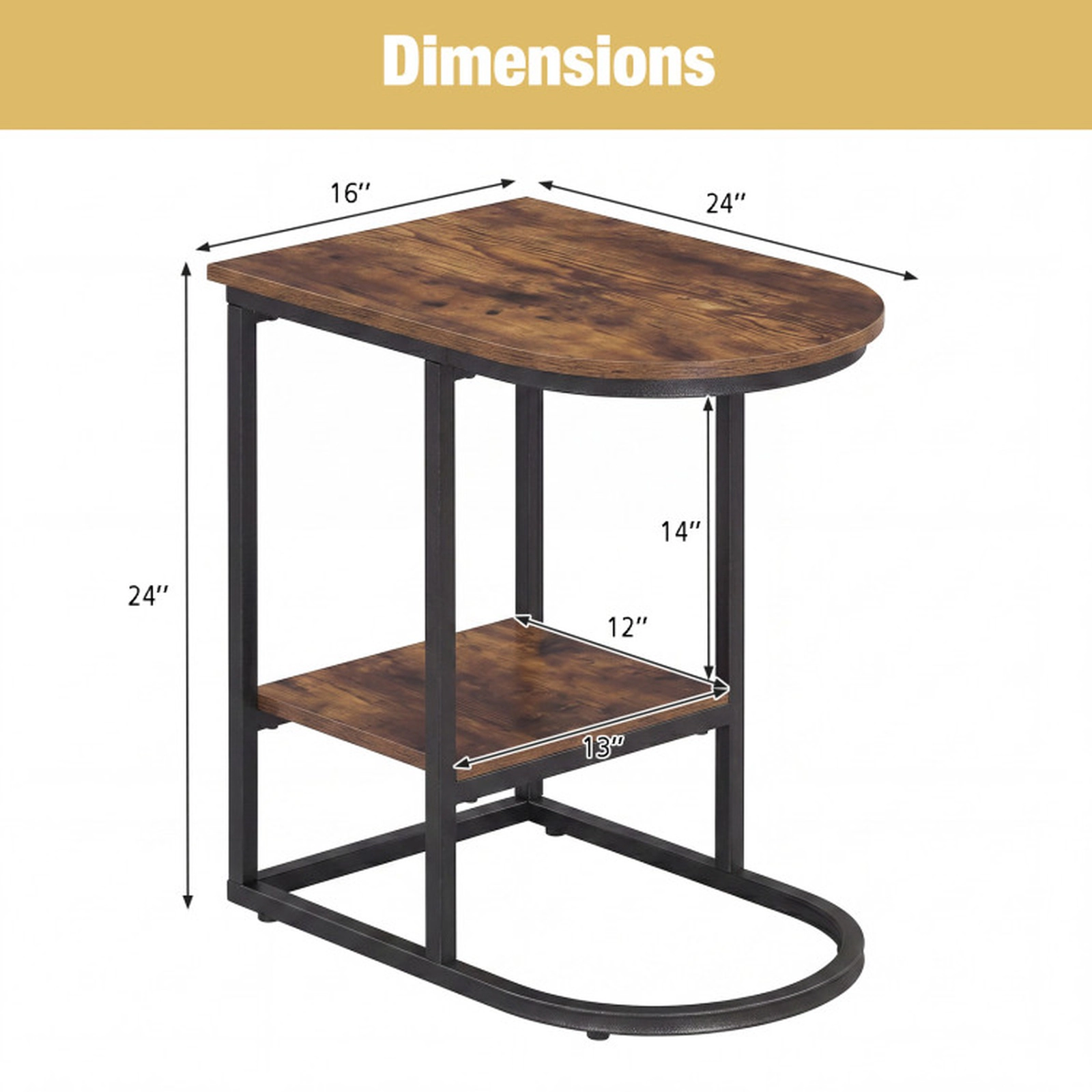 SUGIFT C-Shaped Sofa Side Table Faux Marble Tabletop & Storage Shelf 66-lb Tabletop Capacity 22-lb Shelf Capacity Rustic