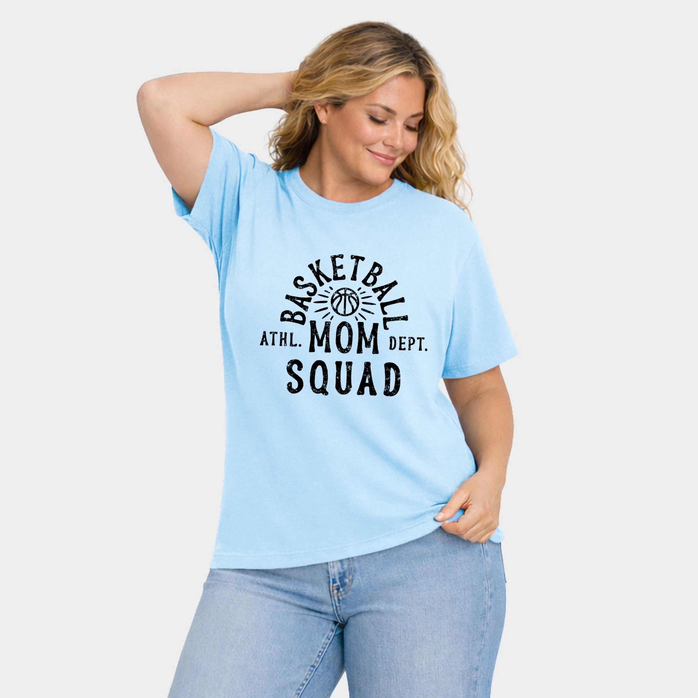 Simply Sage Market - Basketball Mom Squad Women's Plus Sized Garment Dyed Graphic T-Shirt