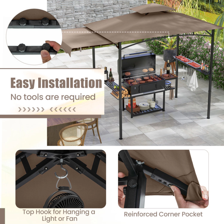 Hivvago 11 x 5 FT Grill Gazebo with Side Awning and Double-Tiered Top