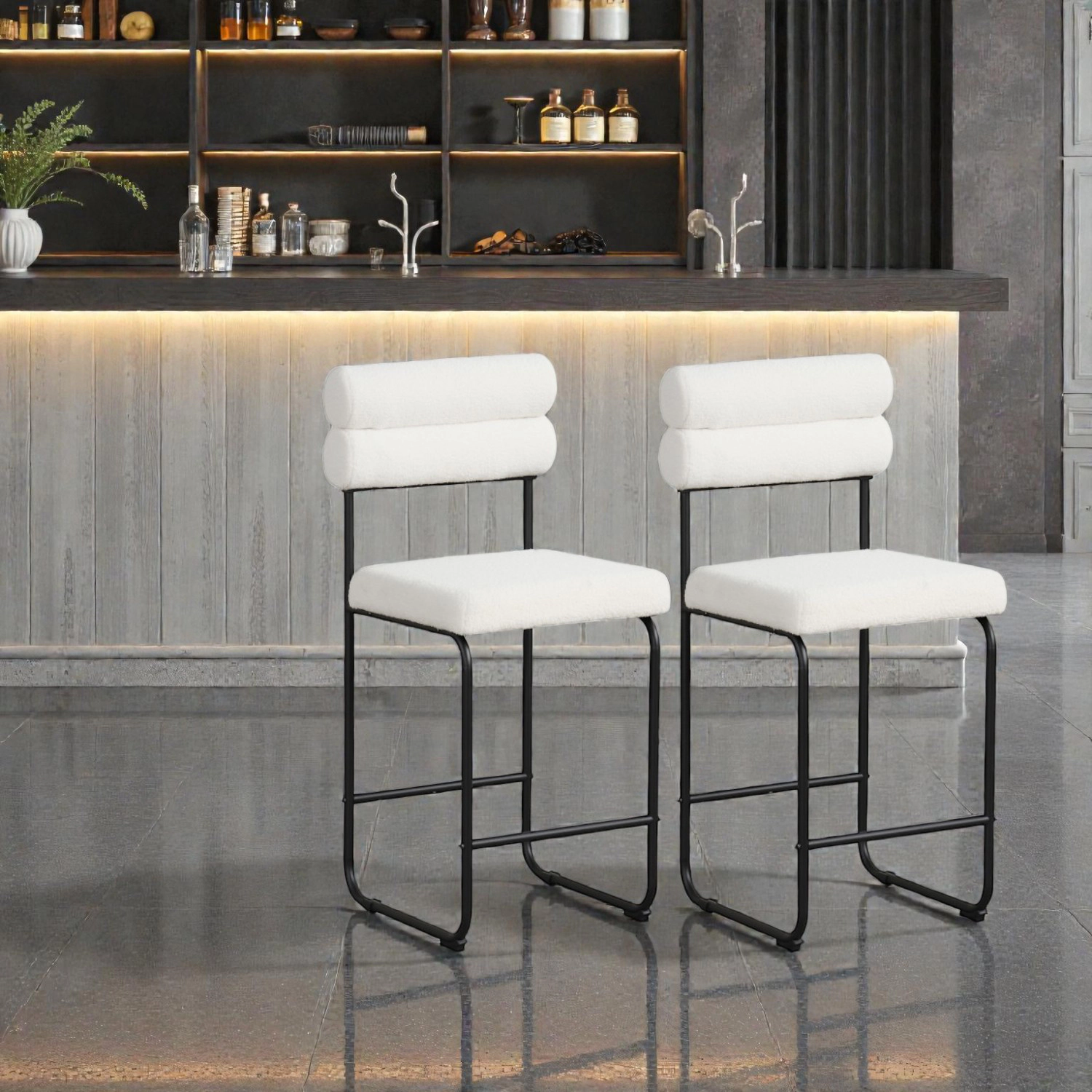 Hivvago 26-Inch Metal Frame Counter Chairs with Footrest for Kitchen or Bar Area - Set of 2