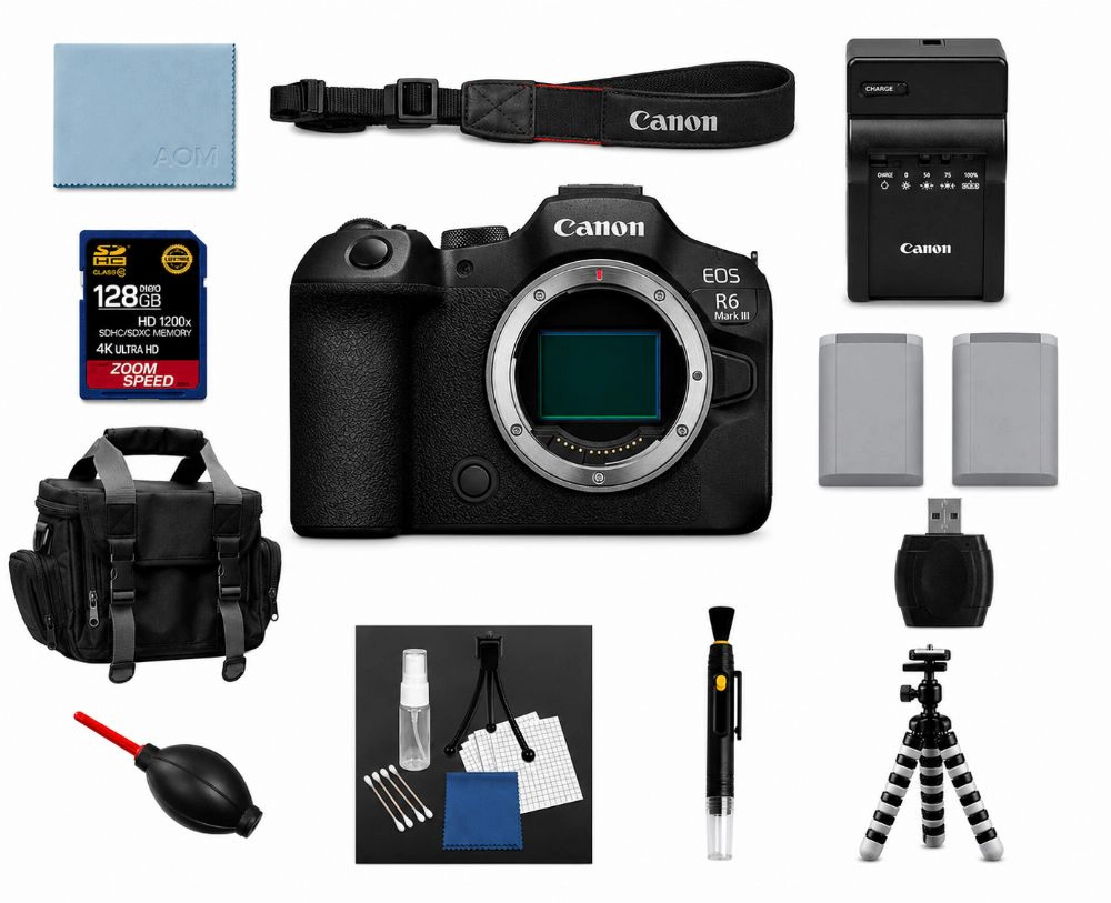 Canon EOS R6 Mark III Full Frame Mirrorless Camera Body Bundle + 128GB 4K AOM Pro Kit: