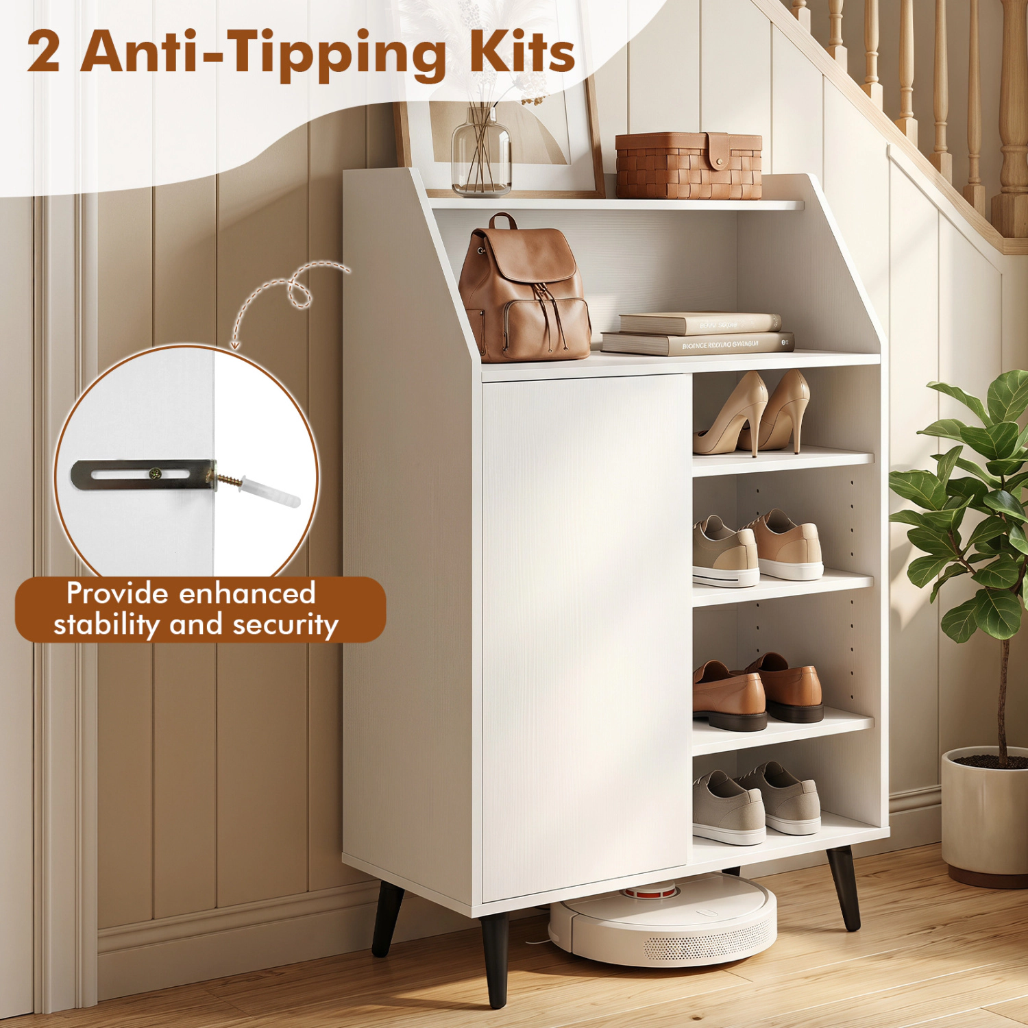 Glintex Shoe Cabinet with 12-Position Adjustable Shelf and Removable Panel, White