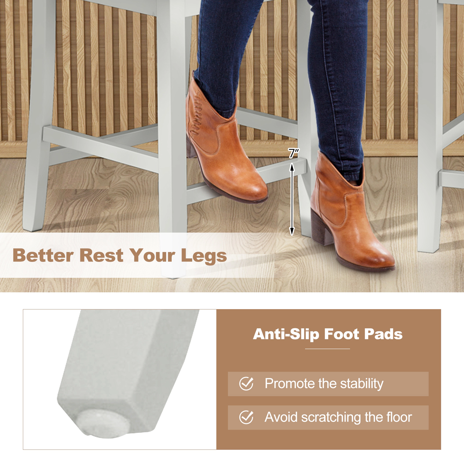 Glintex 2-Piece 24-Inch Counter Stool Set with Inclined Backrest, Gray & Walnut