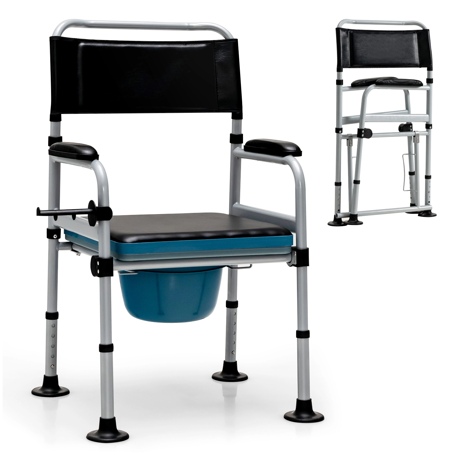 SUGIFT 4-in-1 Folding Bedside Commode and Shower Chair, 440-lb Capacity, Adjustable Height