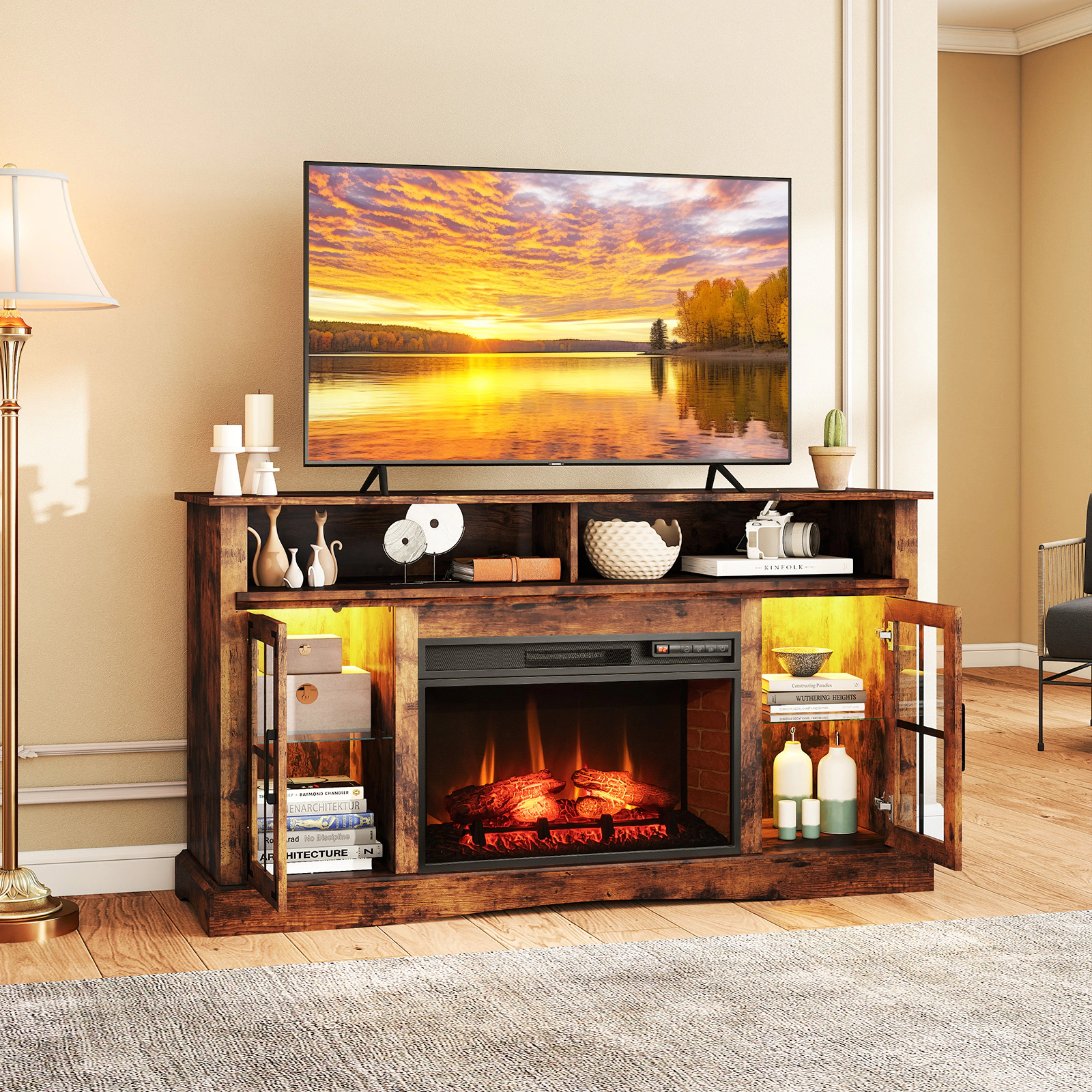 LJG Fireplace TV Stand with Remote Controls and Thermostat for TVs up to 50 Inch