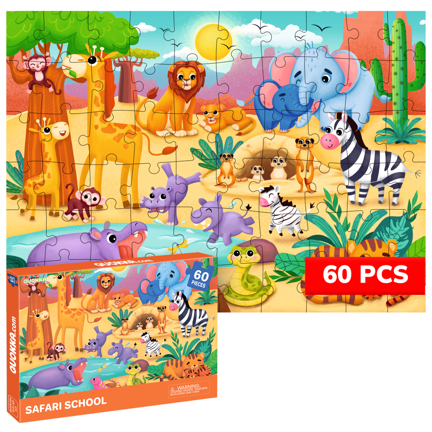 QUOKKA 60-Piece Jigsaw Puzzle for Kids - Illustrated Learning Puzzles with Animal and Fantasy Themes Ages 3+