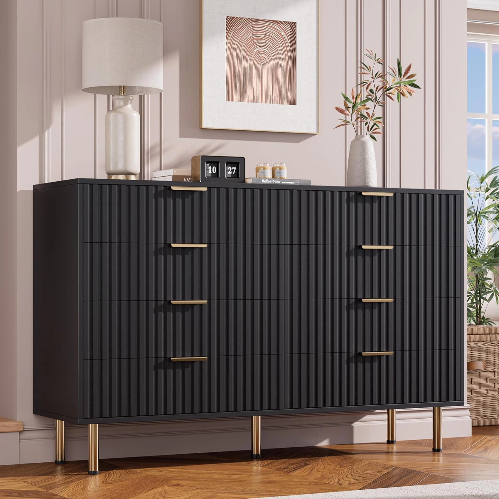 BebreezChic 8-Drawer Fluted Dresser for Bedroom, Wide Modern Chest of Drawers, Long Double Dresser