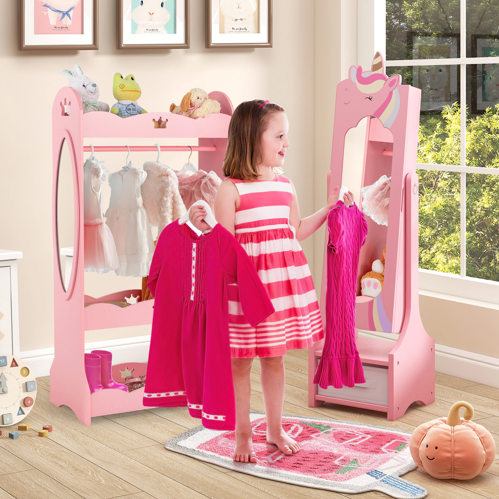 Hivvago Kids Jewelry Armoire Cabinet with Storage and 2 Tilt Angles