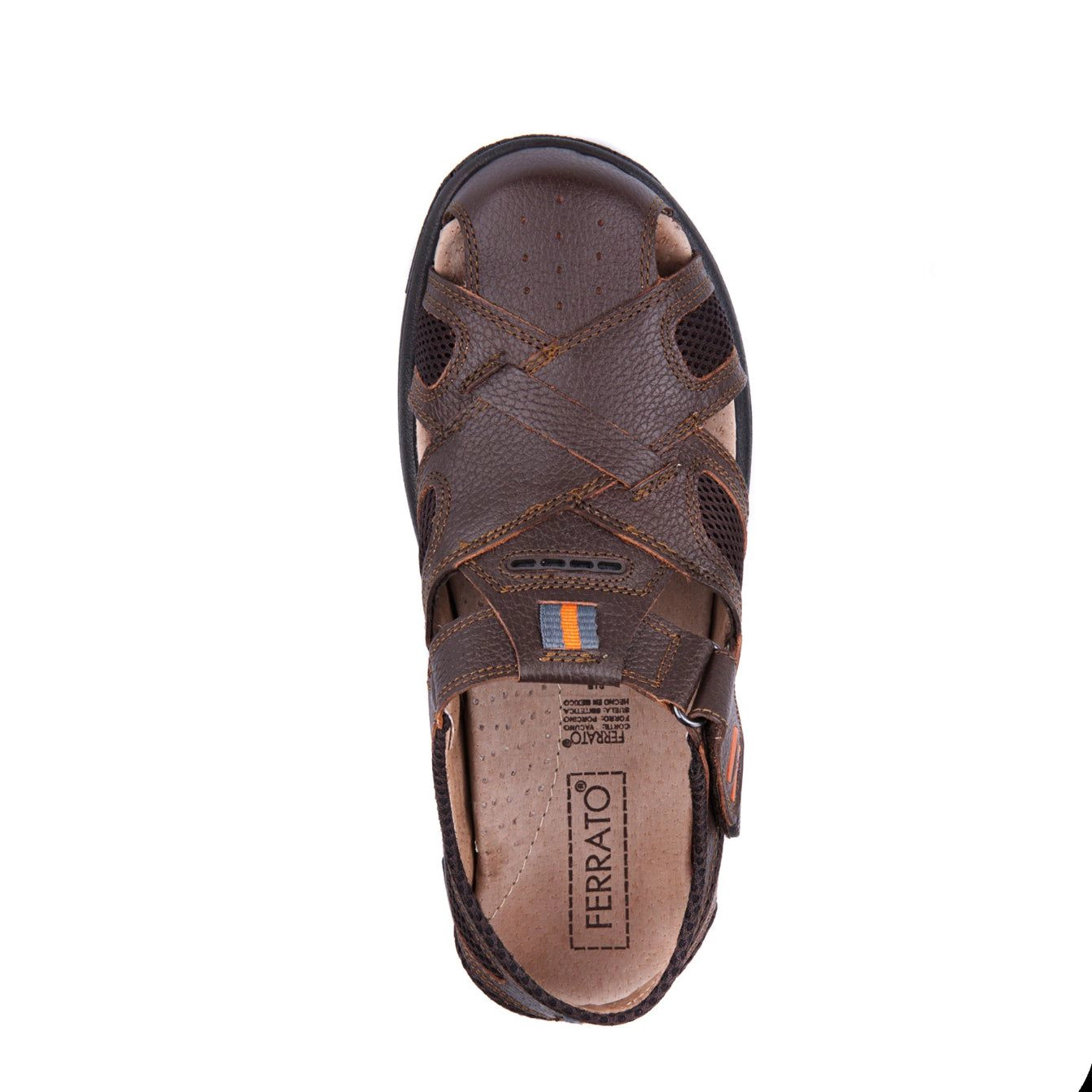 Ferrato Mens Leather Sandals - Hook and Loop Rubber Sole
