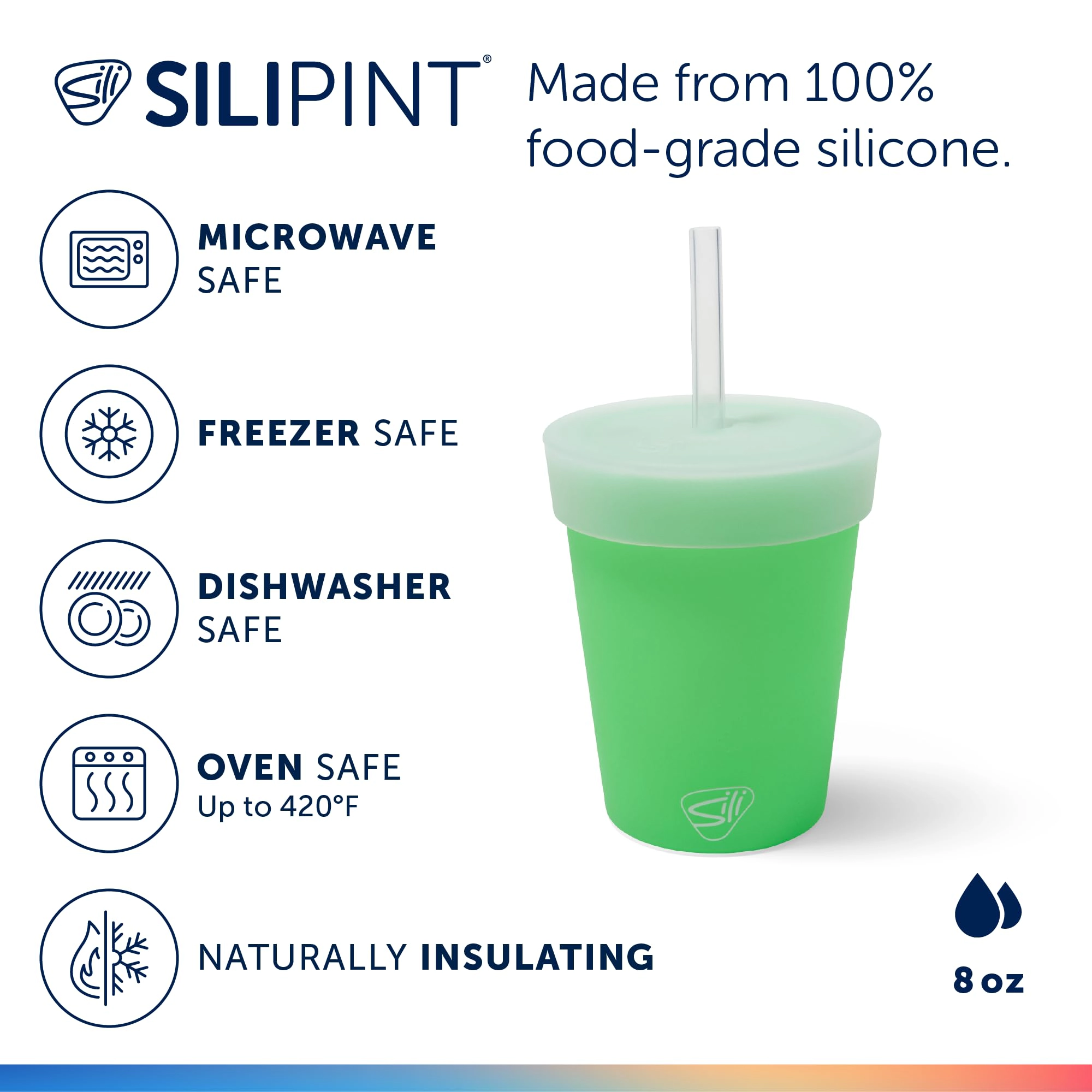 Silipint Silicone 8 oz Kids Glow In The Dark Straw Tumbler