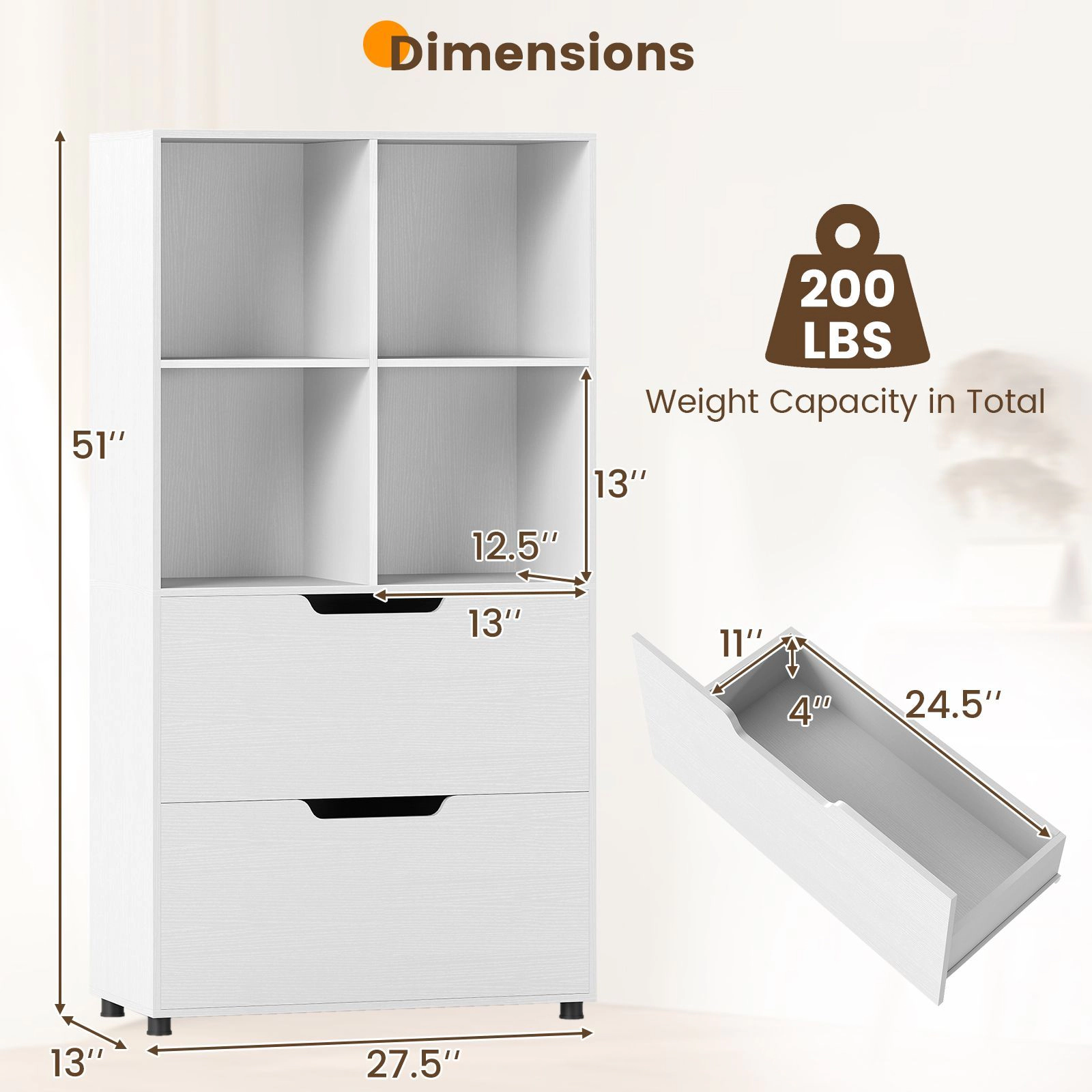 SlickBlue 4-Cube Storage Bookcase with Drawers