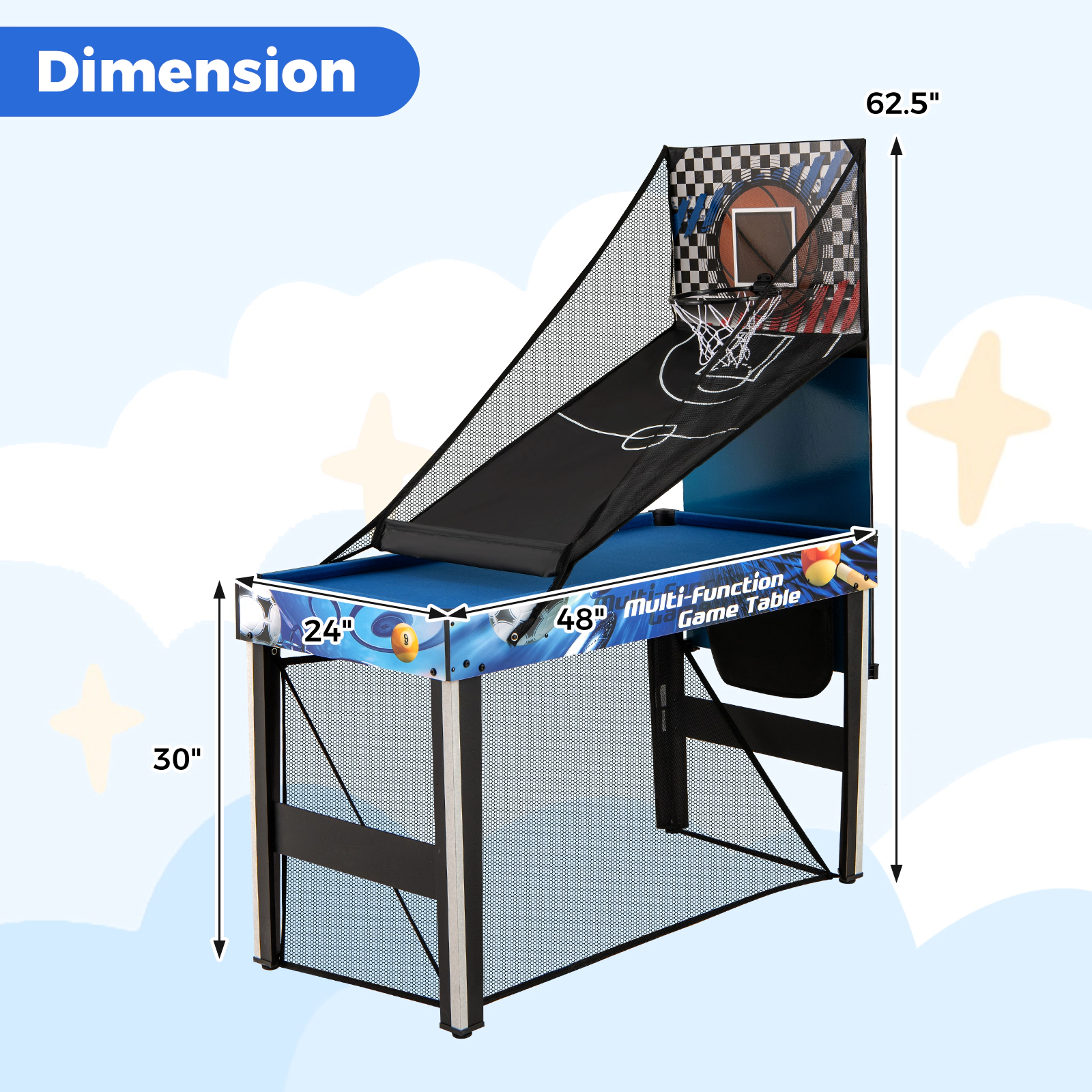 SUGIFT Blue 10-in-1 Combo Game Table Set with Basketball Archery and Billiards 48-in W 24-in D 62.5-in H