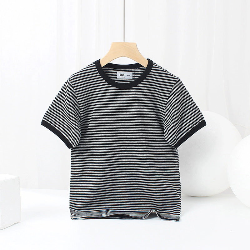 MyKids-USA Baby Striped-Pattern Crewneck with Short Sleeve Cotton T-Shirt