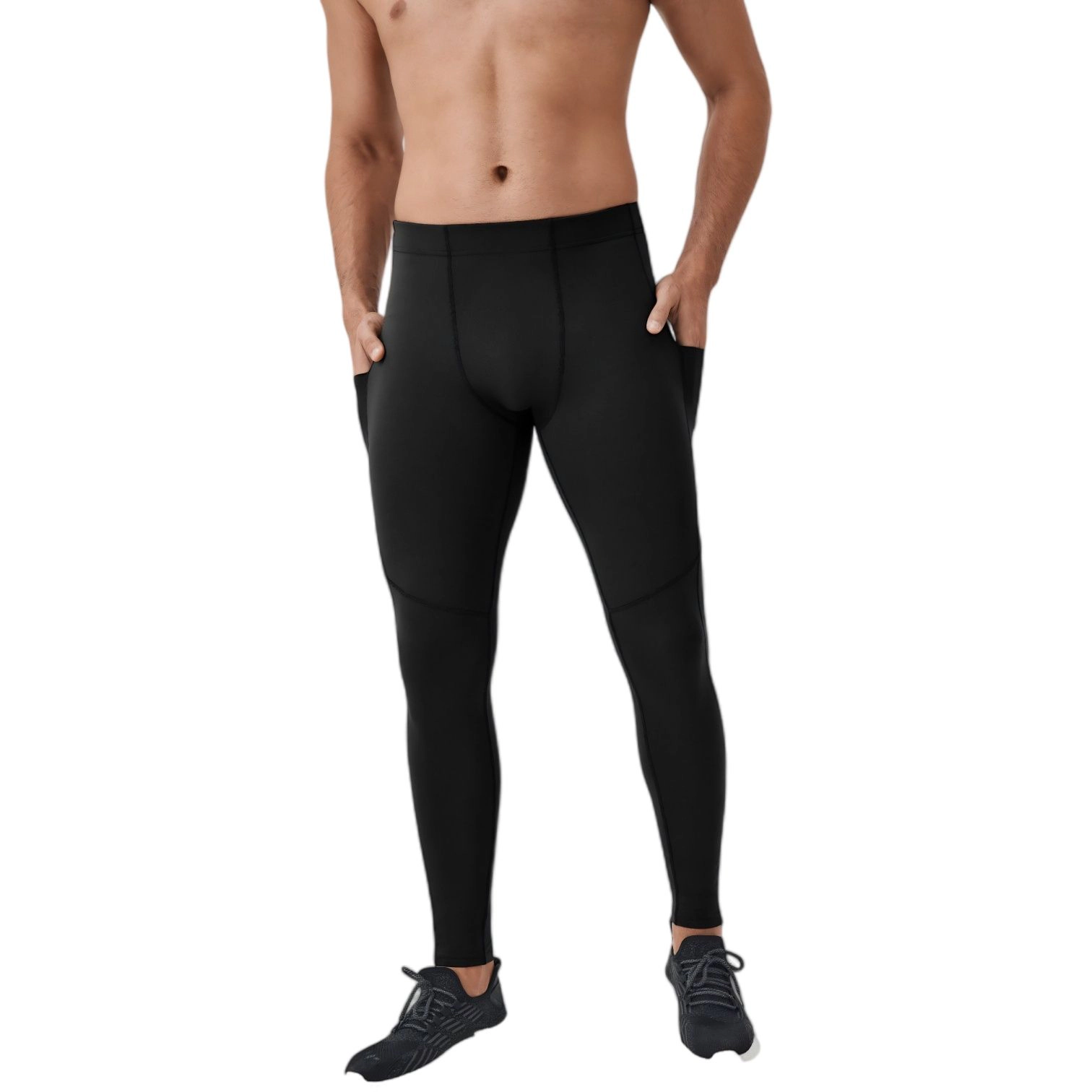 Anna-Kaci Men's Full-Length Compression Leggings with Side Pockets and Stretch Moisture-Wicking Fabric