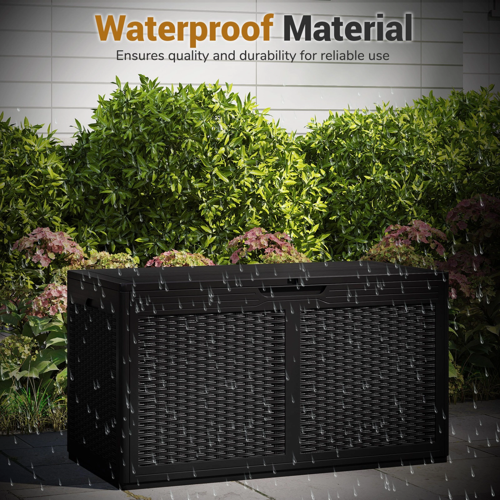 SUGIFT 100-Gallon Resin Deck Storage Box Waterproof Outdoor Bench 440-lb Lid Capacity 24-in Tall Black