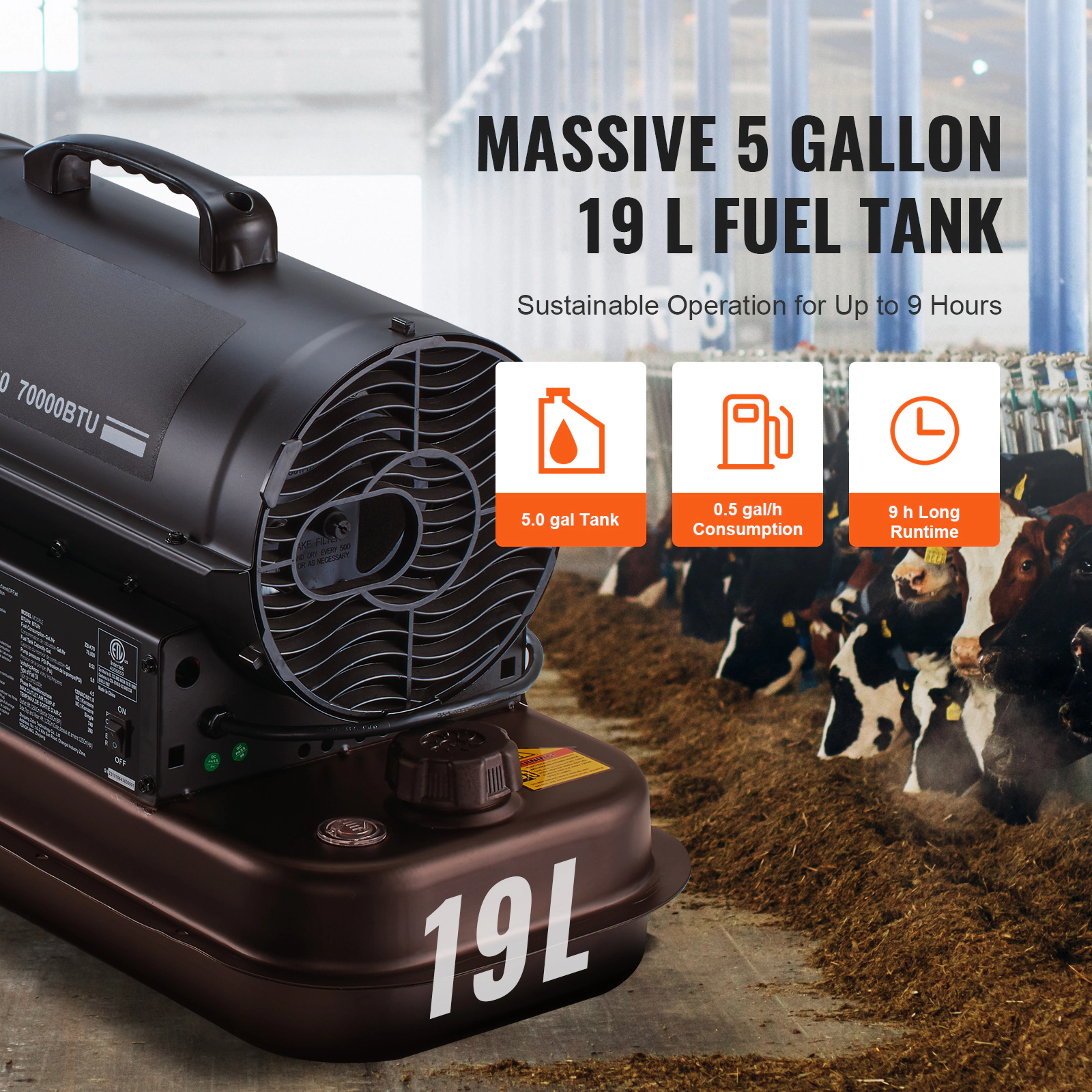 HONGGE Kerosene Forced Air Heater Portable Torpedo Diesel Space Heater with Thermostat Tank Energy-Efficient heavy-duty