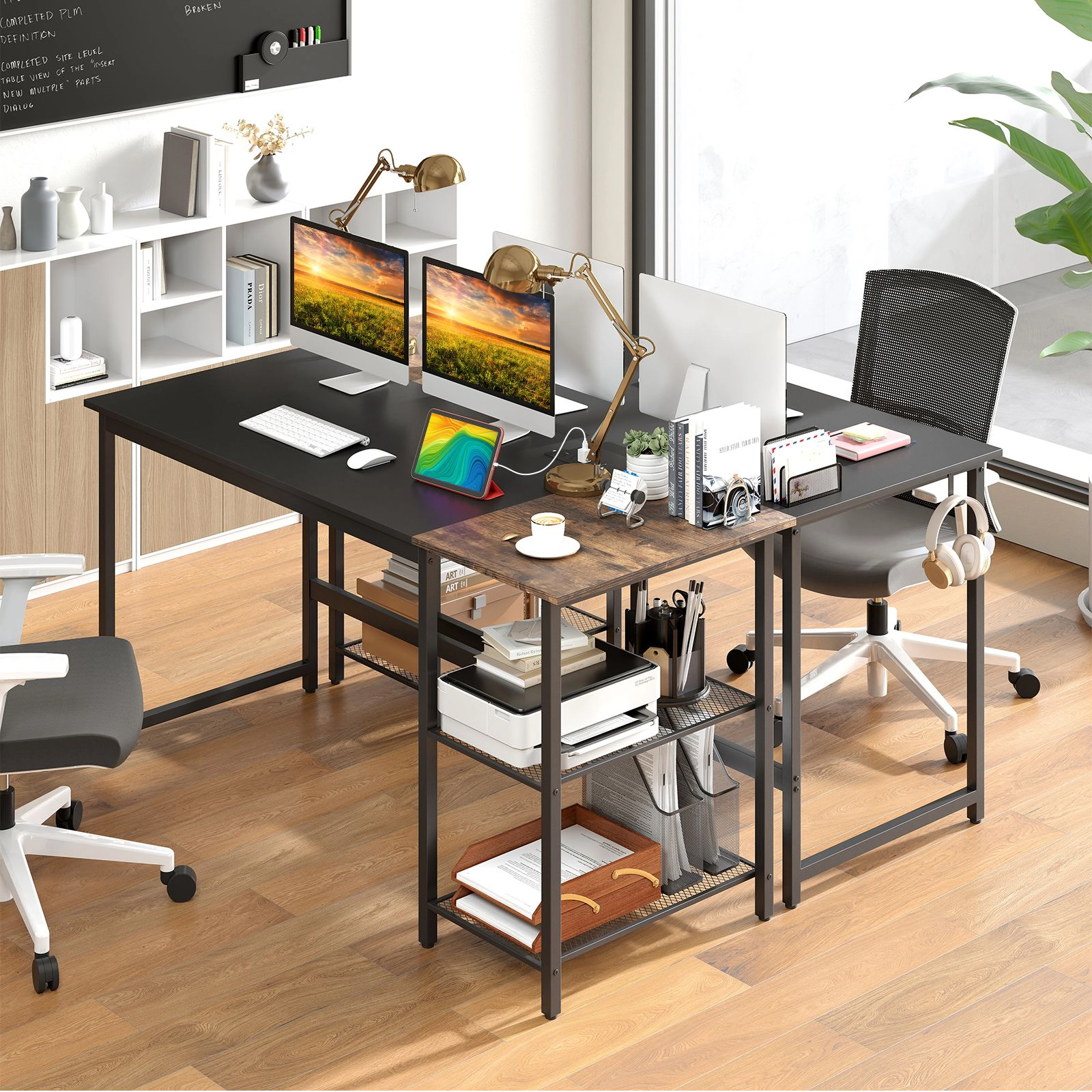 SlickBlue Home Office Desk with Metal Frame and Storage Shelf