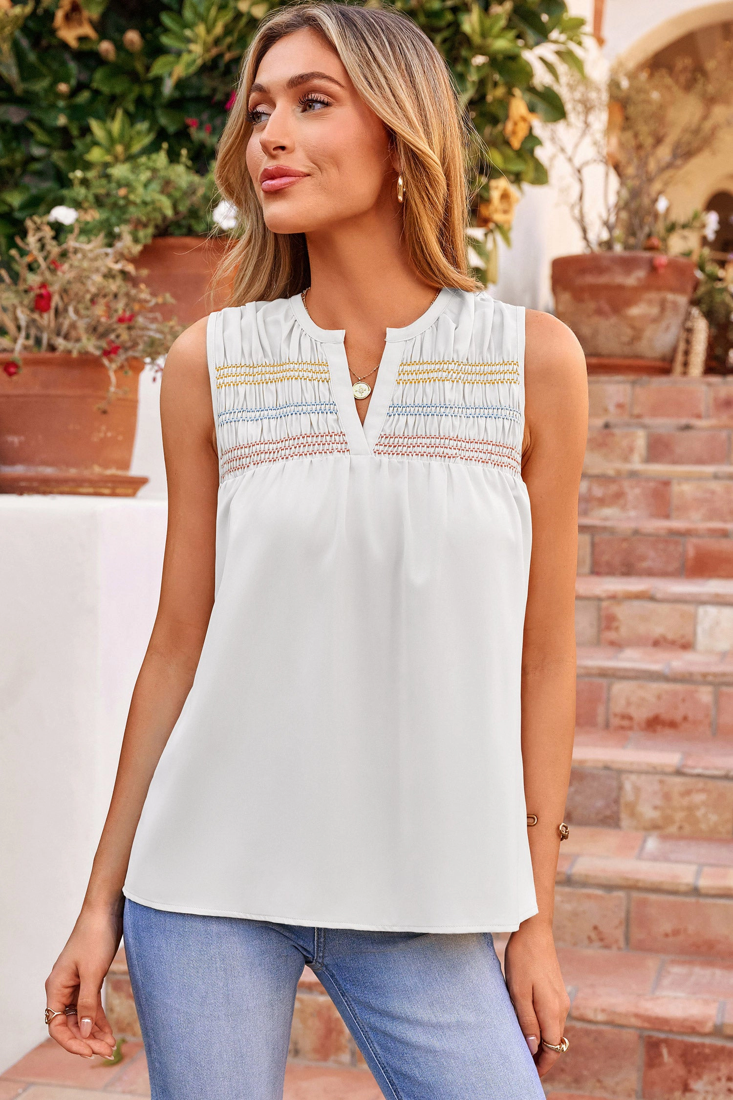 Threaded Pear Womens Rebekah Stitch Sleeveless Shift Top