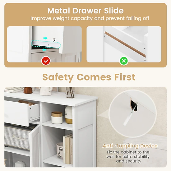 SUGIFT Drawer 3 Open Compartments 2-Tier Bathroom Floor Storage Cabinet 29.5-in x 12-in x 31.5-in 250-lb Capacity White