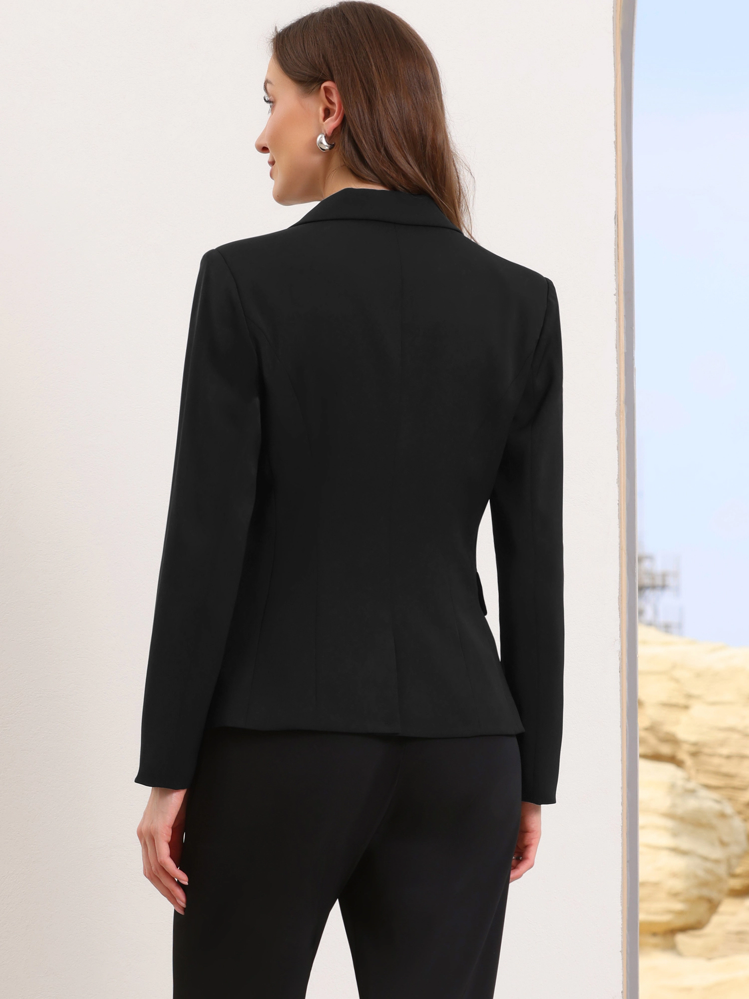 INSPIRE CHIC Women's Long Sleeve One Button Front Work Suit Jacket Shoulder Pads Business Blazer