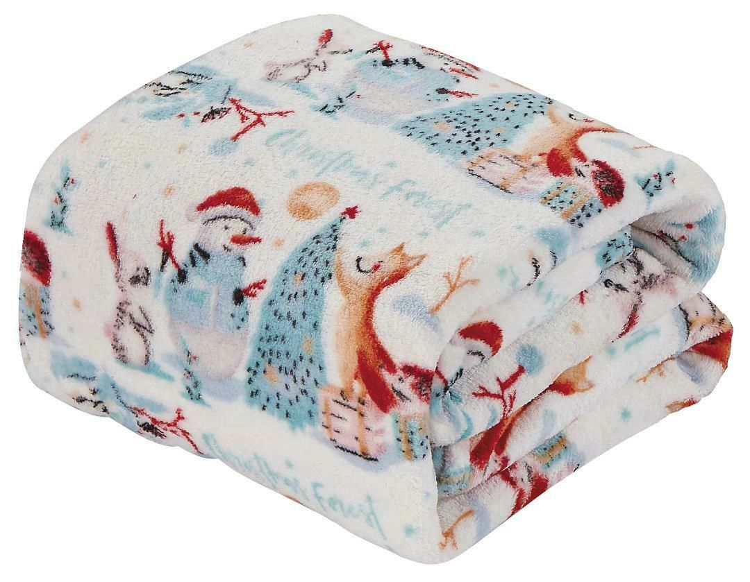 Kate Aurora Ultra Soft & Cozy Christmas Forest Friends Santa Plush Throw Blanket Cover