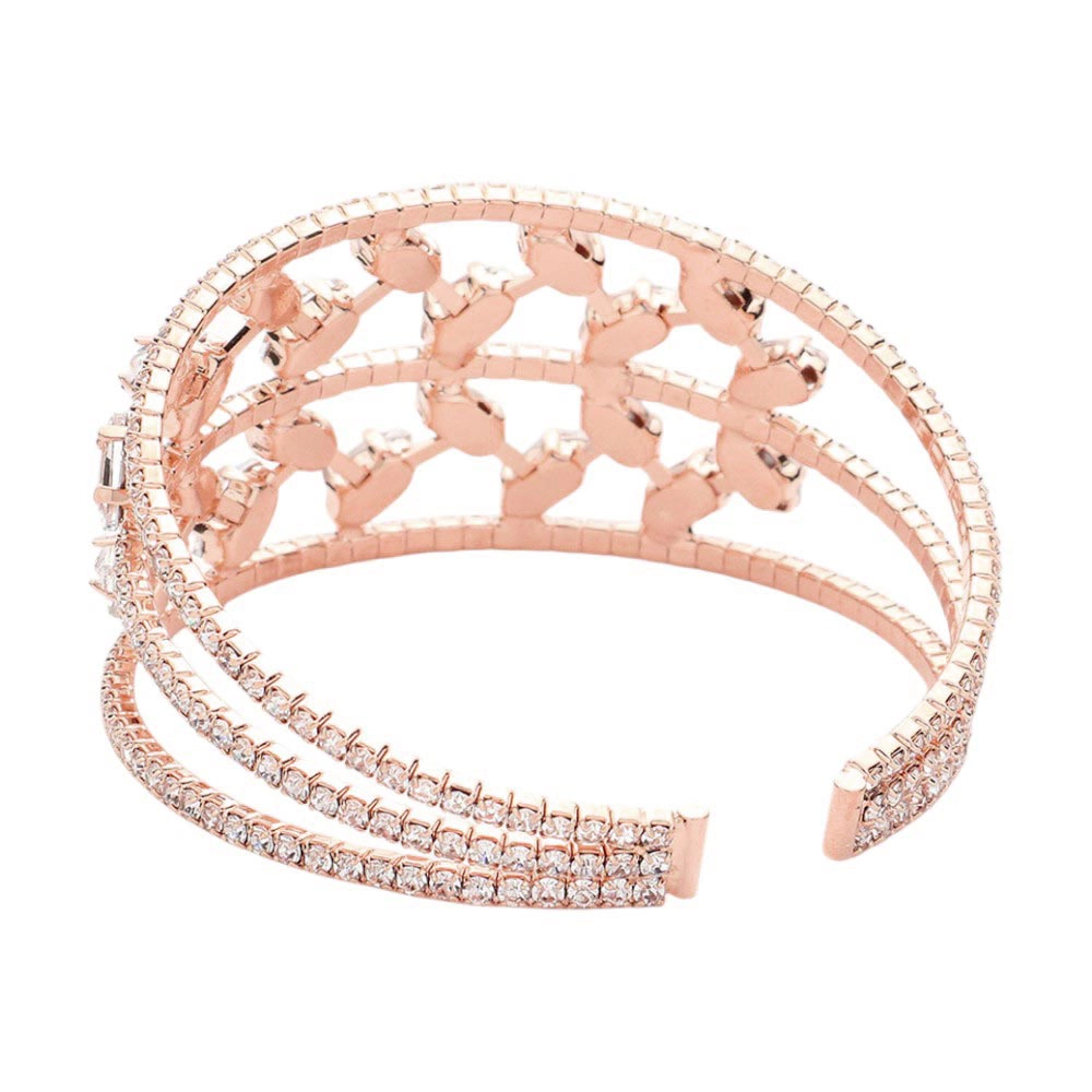 FASHNZFAB Marquise Stone Accented Cuff Evening Bracelet