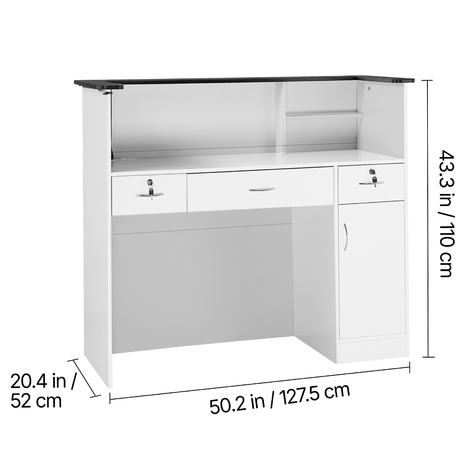 HONGGE Reception Desk, Rectangular Front Counter Table, Modern Office Desk with Light, Drawers