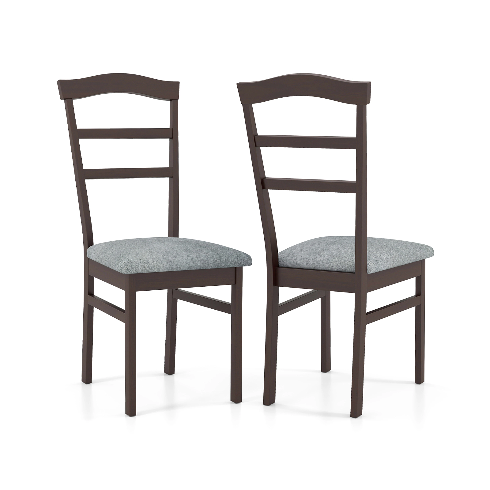 SUGIFT Set of 2 Linen Fabric Upholstered Wooden Dining Chairs with Curved Back 265-Lb Capacity Coffee+Gray