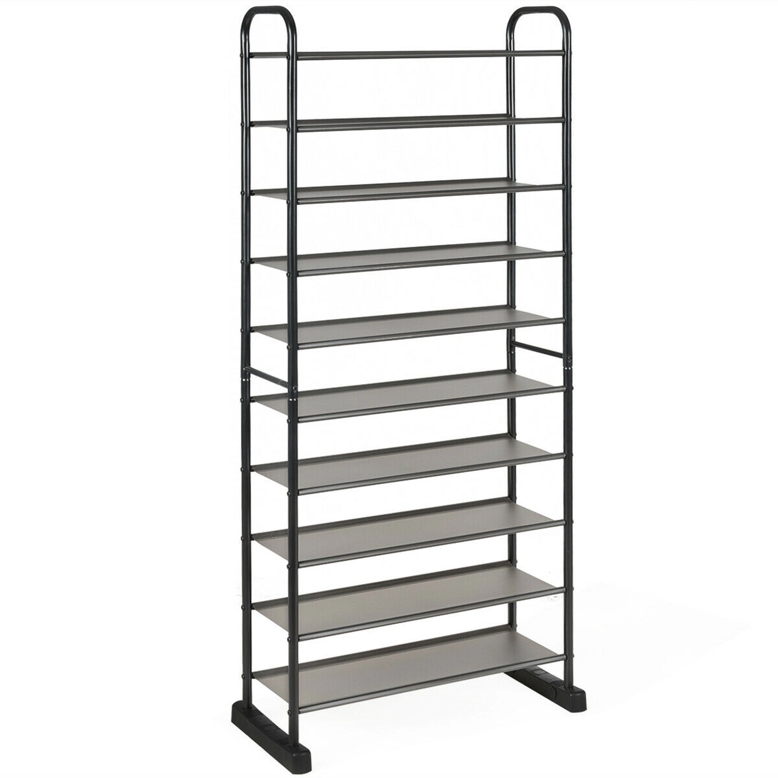 SUGIFT Compact 10-Tier Free-Standing Metal Shoe Rack Removable PP Layers 26 x 11.5 x 60-in 23.5 x 8-in Shelves Black