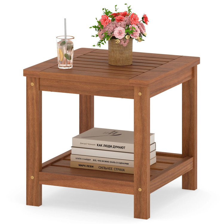 Hivvago 2-Tier Outdoor Side Table With Storage Shelf For Patio