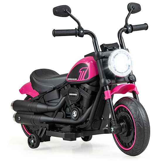 LJG Kids Electric Motorcycle with Training Wheels and LED Headlights