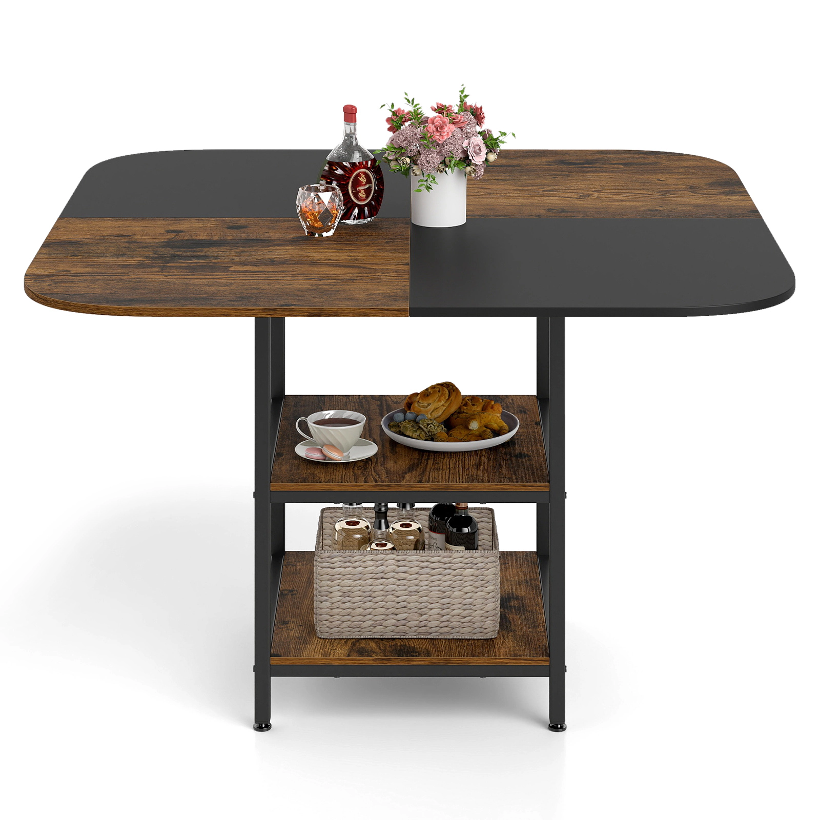 LJG 47.5 Inch Modern Dining Table Square Kitchen with Mix-Colored Tabletop