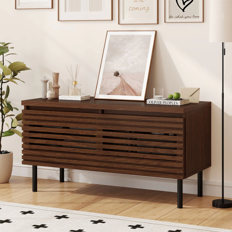 Hivvago Mid Century Fluted Tv Stand For 40" Tv With 2 Hidden Compartments And Metal Legs
