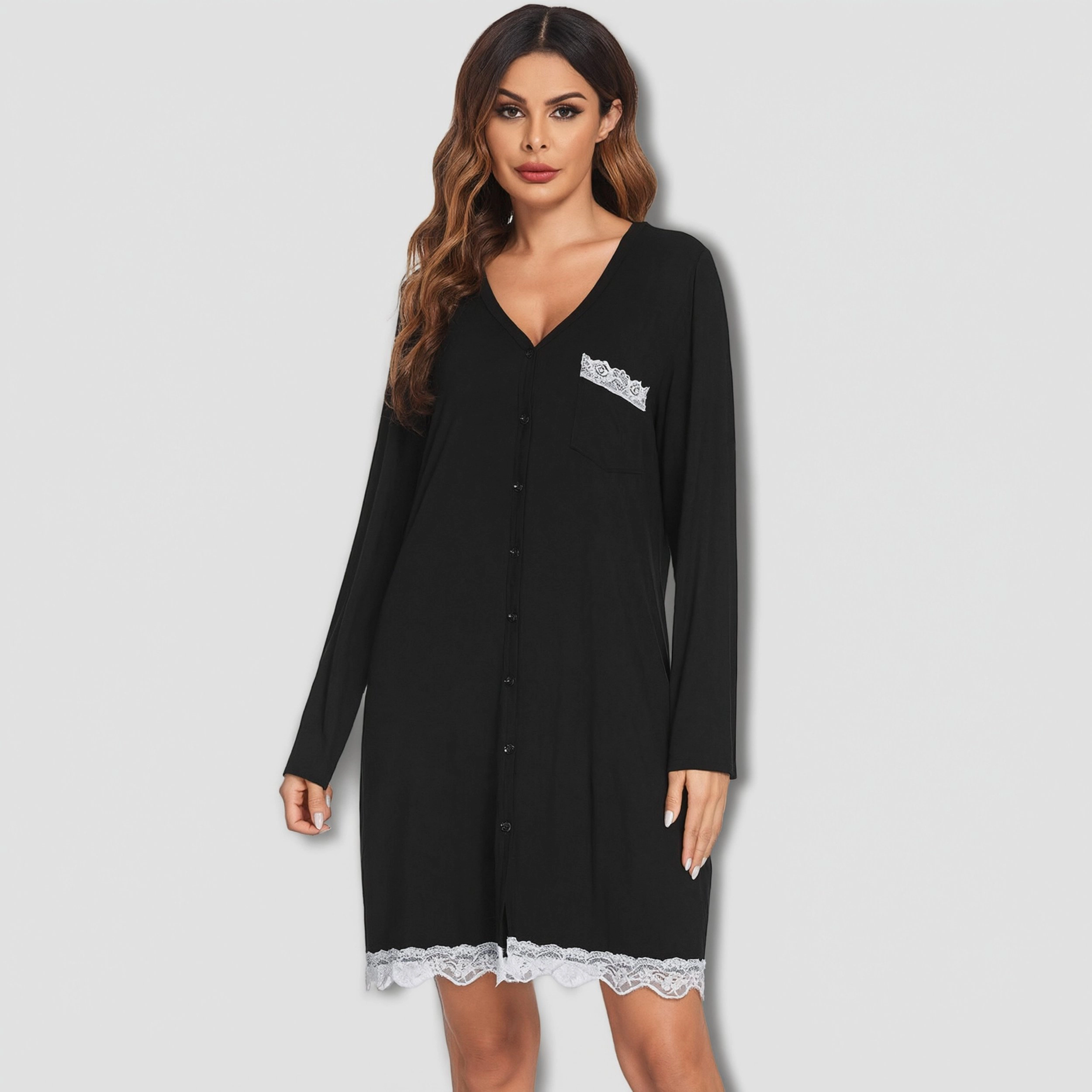 Ekouaer Women's Nightgown Striped Tee Long Sleeve Comfy Sleep Nightshirt Button Down Pajama Dress