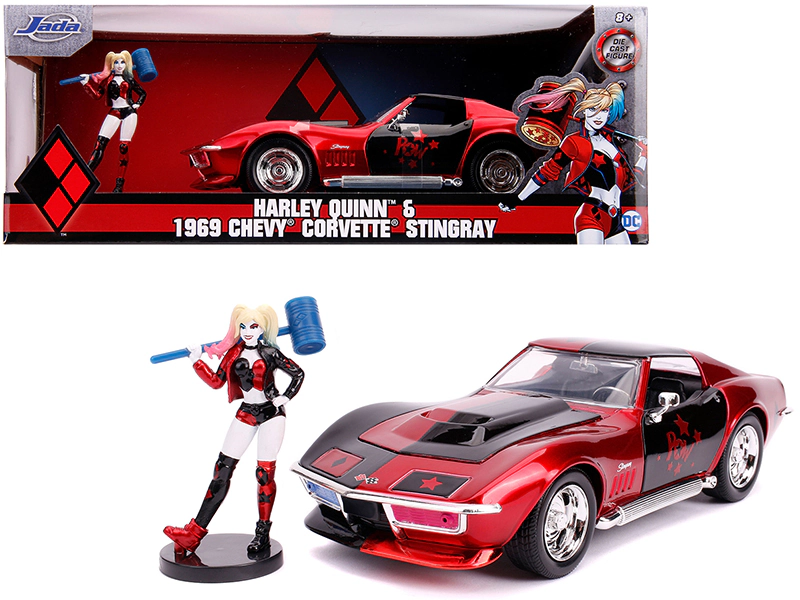 Jada 1969 Chevrolet Corvette Stingray with Harley Quinn Diecast Figurine "DC Comics" Series 1/24 Diecast Model